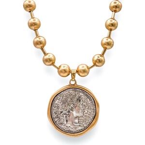 Off Tone Coin Pendant Ball Chain Necklace